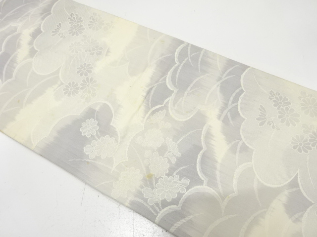 アンティーク　雲に菊・芝草模様織り出し袋帯（材料）